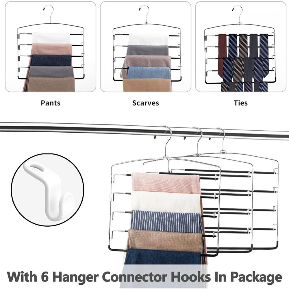 Pants Hangers Non Slip 6 Pack Space Saving Hangers Multi-Layer Swing Arm Pants H - Picture 6 of 6